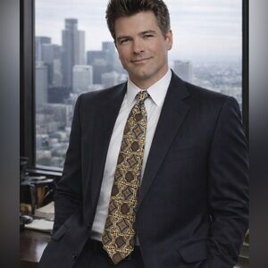 Vintage 100% Silk Z Inc. Geometric Patterned Tie in Brown, Gold, and Gray